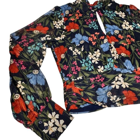 ASTR the Label Dark Floral Cropped Blouse Top Sz.M Multi Open Back Romantic - Picture 14 of 16